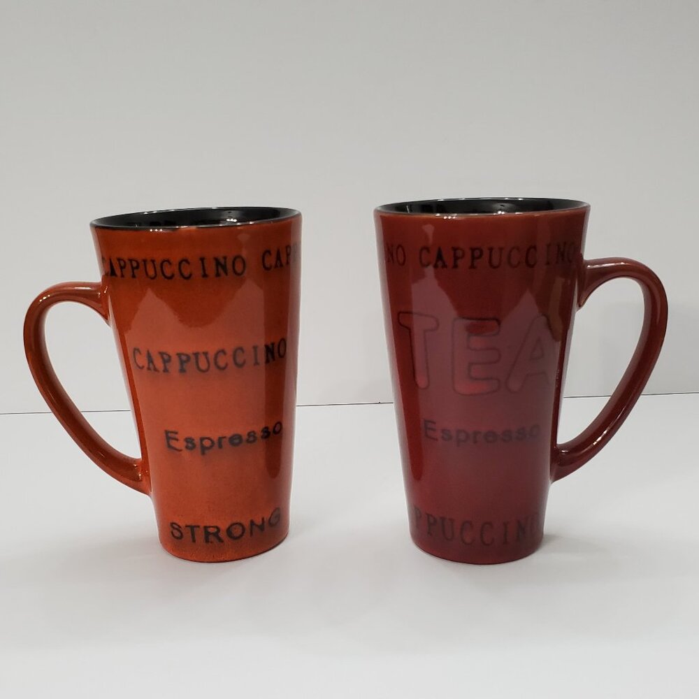 Pfaltzgraff Basics Latte Mugs Burnt Orange Dark Red Tall Coffee Mugs